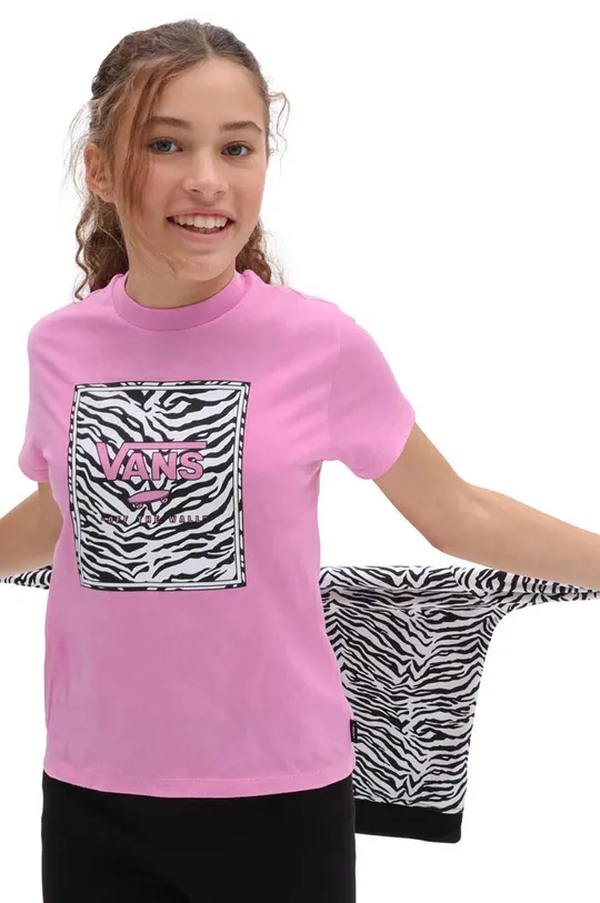 фиолетовой Детская хлопковая футболка Vans ANIMAL BOX CREW CYCLAMEN Для девочек