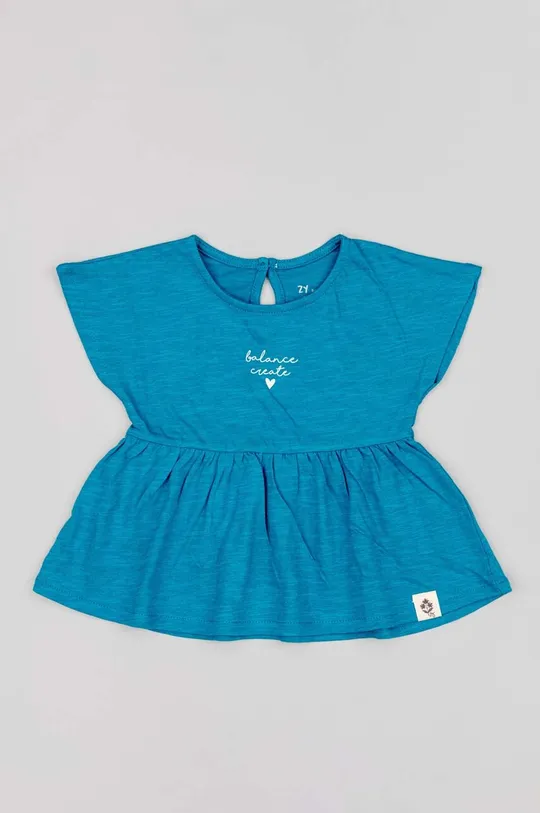 modrá Detské bavlnené tričko s dlhým rukávom zippy Dievčenský