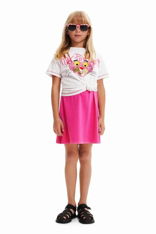 білий Дитяча бавовняна футболка Desigual Pink Panther Для дівчаток