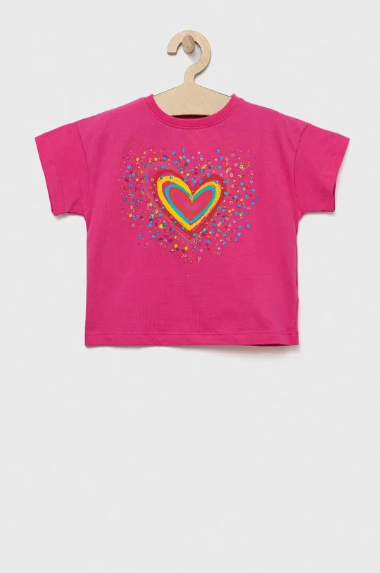 Παιδικό βαμβακερό μπλουζάκι Desigual ροζ