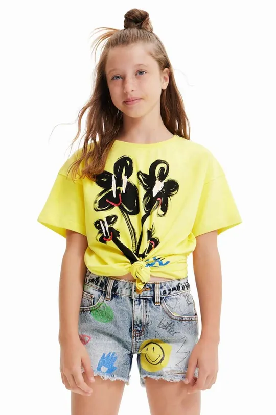 Παιδικό βαμβακερό μπλουζάκι Desigual κίτρινο