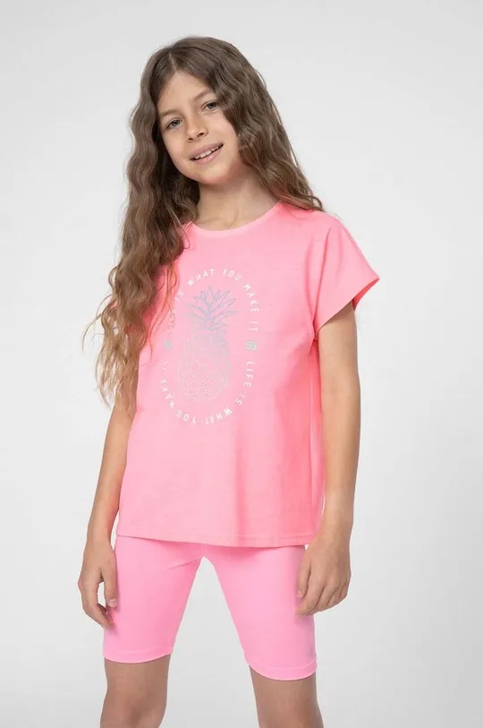 roza Otroška bombažna kratka majica 4F Dekliški