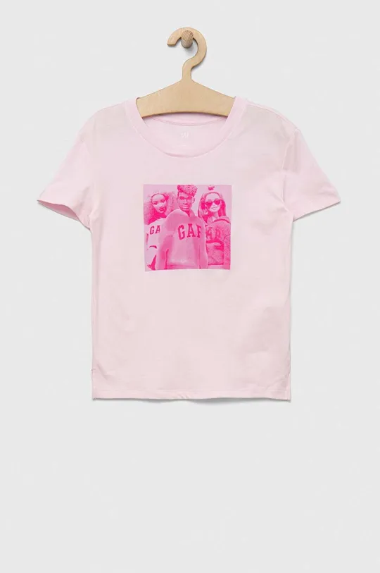 roza Otroška bombažna kratka majica GAP x Barbie Dekliški