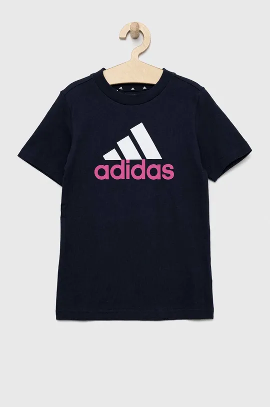 Дитяча бавовняна футболка adidas U BL 2 TEE темно-синій