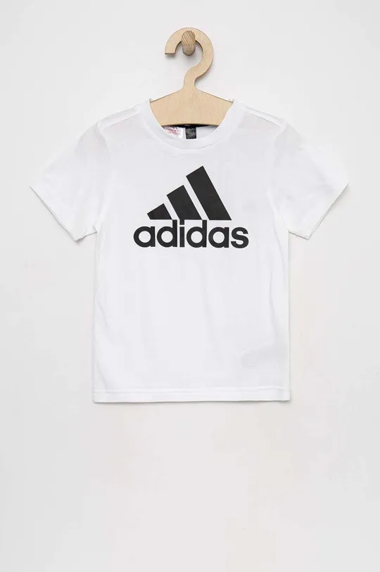 Παιδικό βαμβακερό μπλουζάκι adidas LK BL CO λευκό