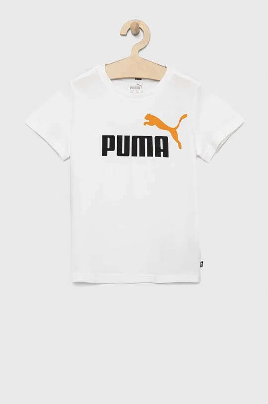 bela Otroška bombažna kratka majica Puma ESS+ 2 Col Logo Tee B Otroški