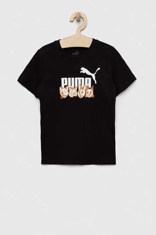 Παιδικό βαμβακερό μπλουζάκι Puma ESS+ MATES Tee μαύρο