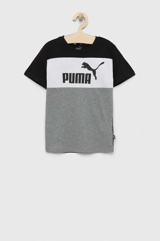 sivá Detské bavlnené tričko Puma ESS Block Tee B Detský