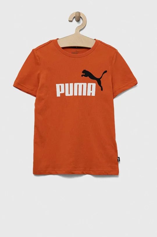 оранжевый Детская хлопковая футболка Puma ESS+ 2 Col Logo Tee B Детский
