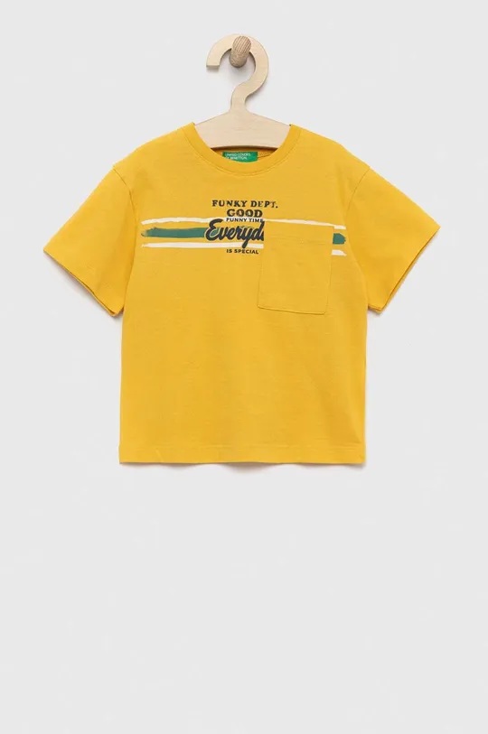 жовтий Дитяча бавовняна футболка United Colors of Benetton Дитячий