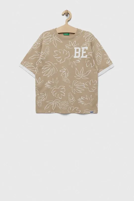 beżowy United Colors of Benetton t-shirt bawełniany dziecięcy Dziecięcy