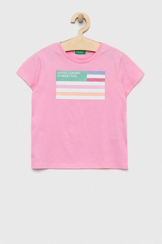 różowy United Colors of Benetton t-shirt bawełniany dziecięcy Dziecięcy