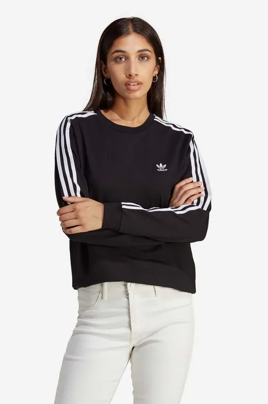 čierna Bavlnené tričko s dlhým rukávom adidas Originals Dámsky