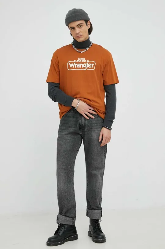 brązowy Wrangler t-shirt bawełniany Męski