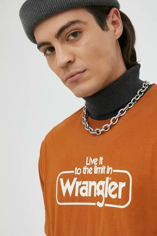 hnedá Bavlnené tričko Wrangler