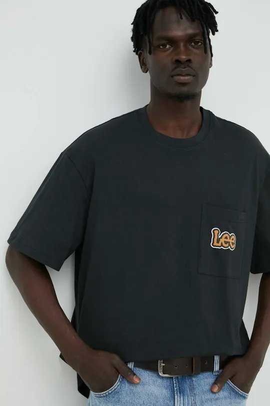μαύρο Βαμβακερό μπλουζάκι Lee Ανδρικά