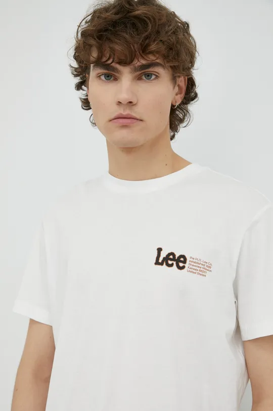 biały Lee t-shirt bawełniany