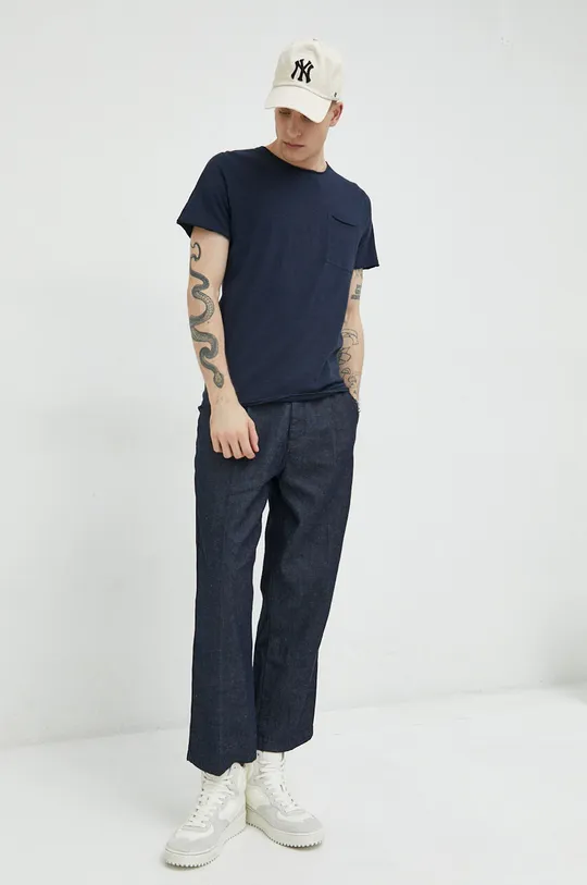 Solid t-shirt in cotone blu navy