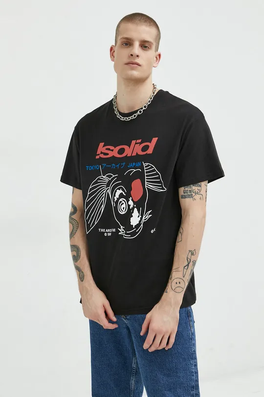 czarny Solid t-shirt bawełniany Męski