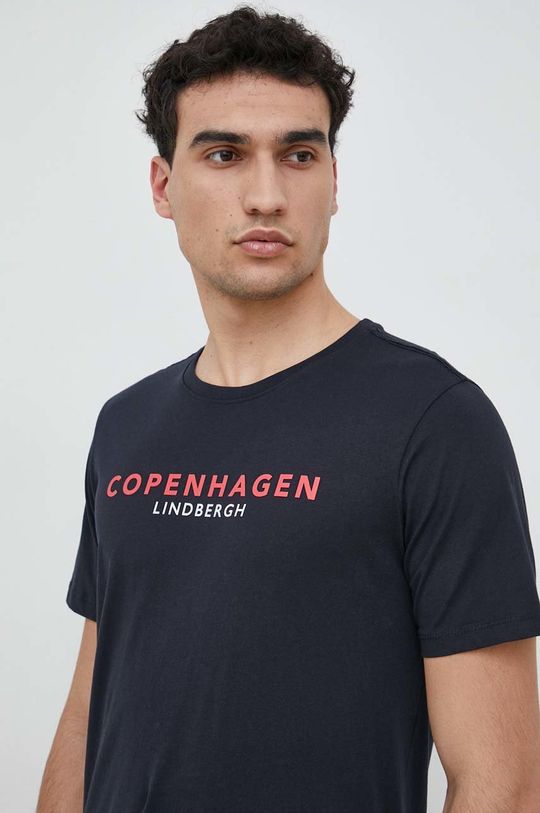granatowy Lindbergh t-shirt bawełniany Męski