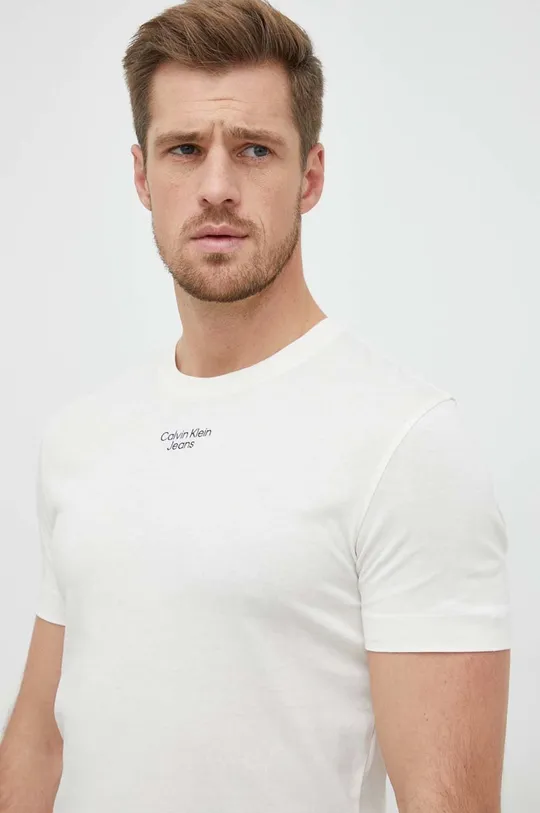 béžová Bavlnené tričko Calvin Klein Jeans Pánsky