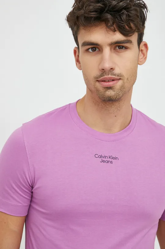 fialová Bavlnené tričko Calvin Klein Jeans Pánsky
