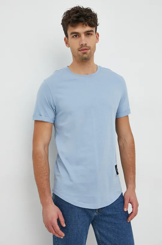 modra Bombažna kratka majica Calvin Klein Jeans Moški