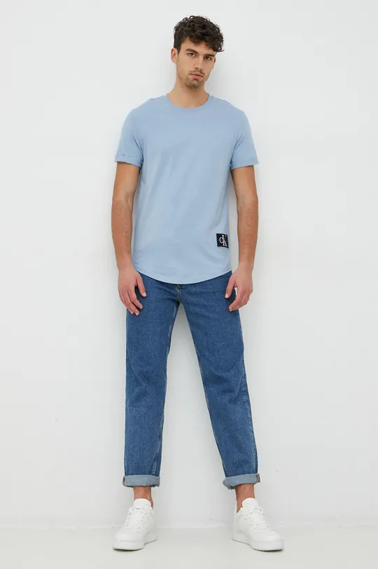 Calvin Klein Jeans t-shirt bawełniany niebieski
