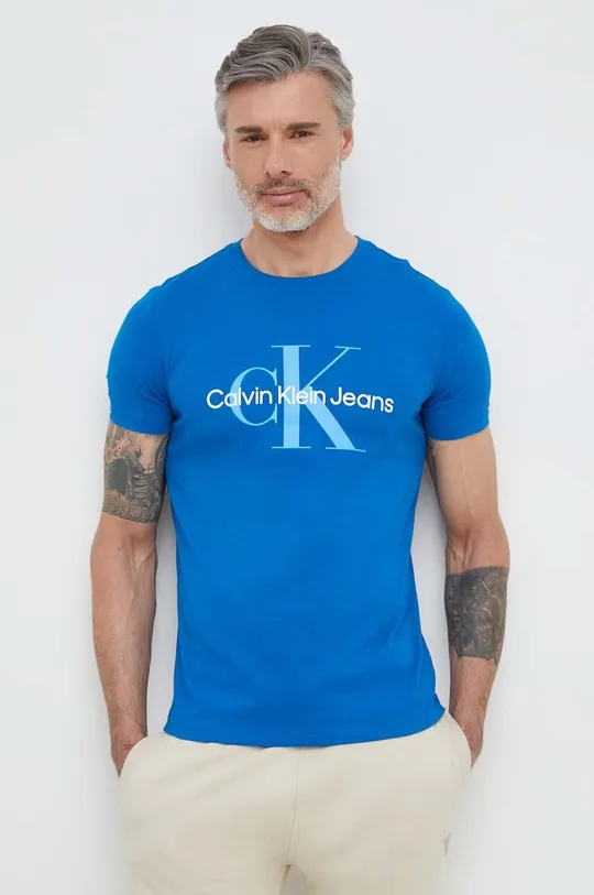 modra Bombažna kratka majica Calvin Klein Jeans