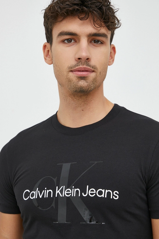 μαύρο Βαμβακερό μπλουζάκι Calvin Klein Jeans