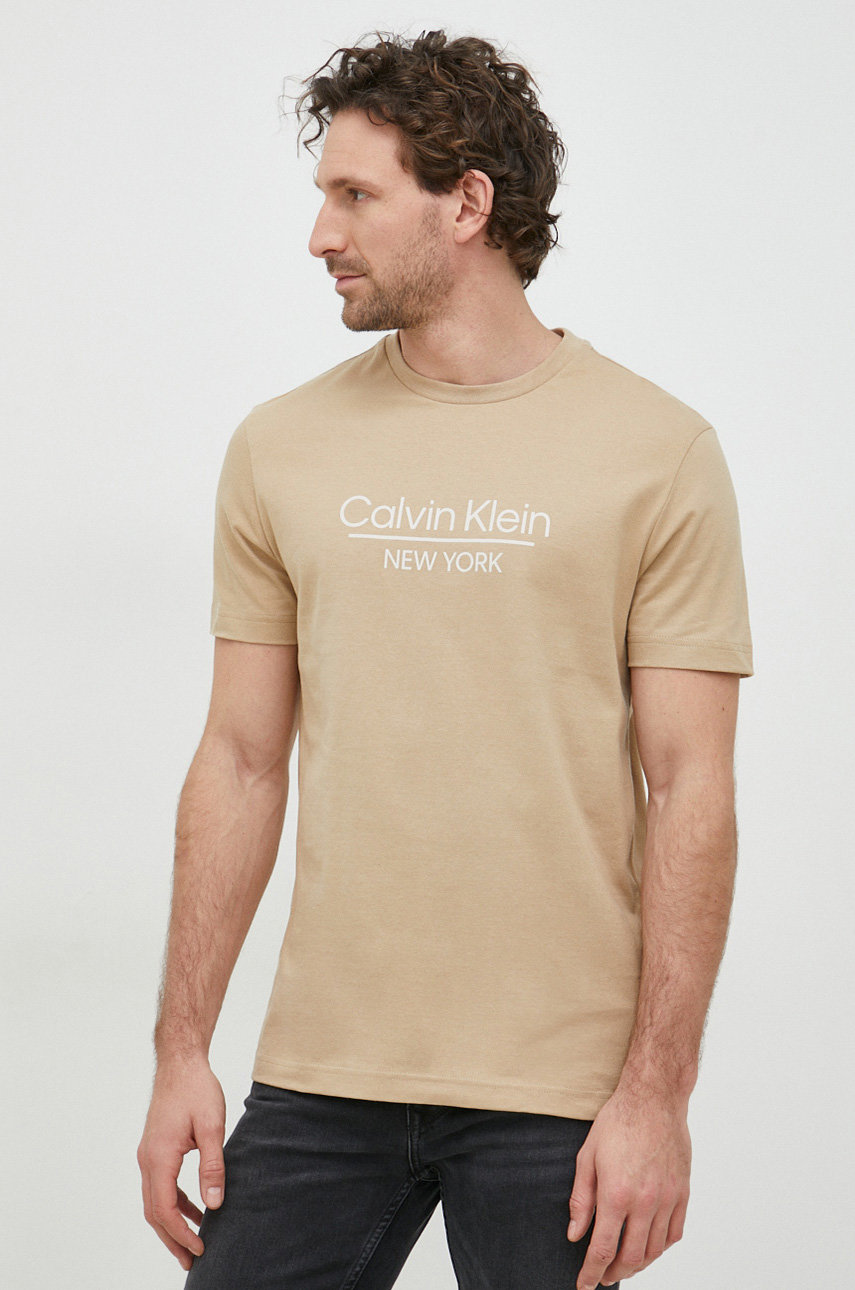 beżowy Calvin Klein t-shirt bawełniany Męski