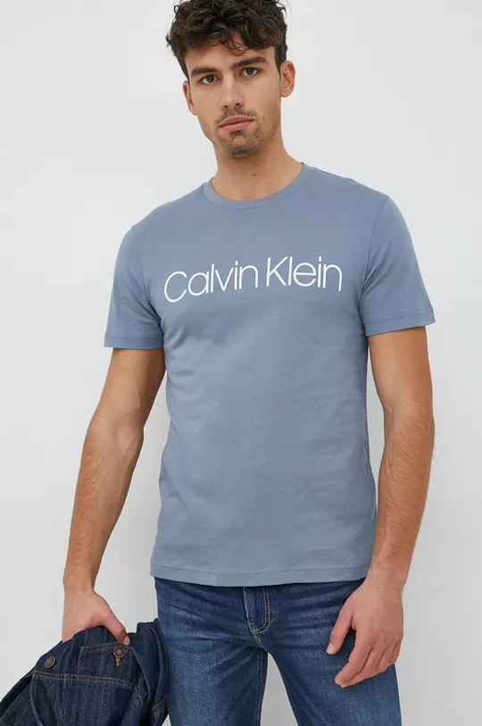 μπλε Βαμβακερό μπλουζάκι Calvin Klein Ανδρικά