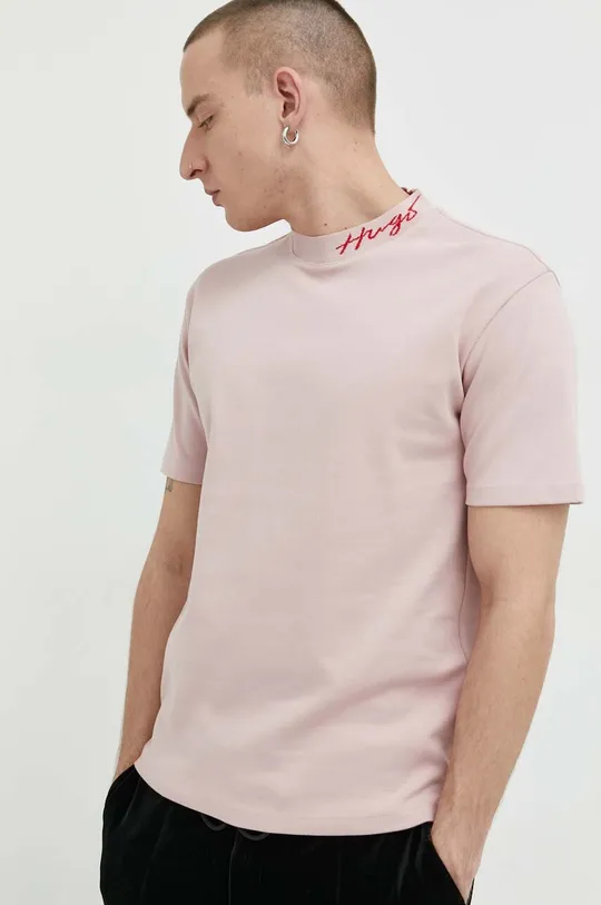 pastelowy różowy HUGO t-shirt bawełniany