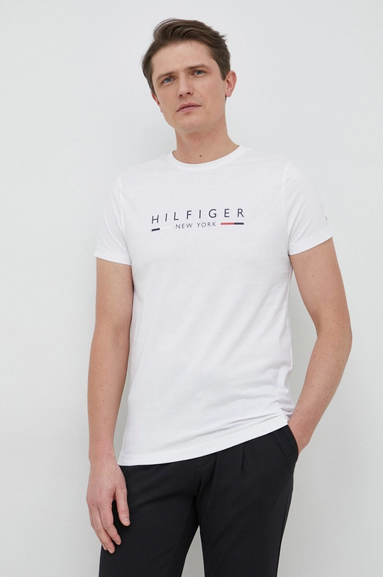 biały Tommy Hilfiger t-shirt bawełniany Męski