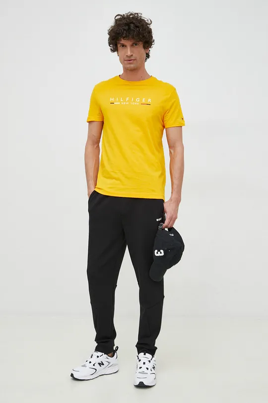Tommy Hilfiger t-shirt bawełniany bursztynowy