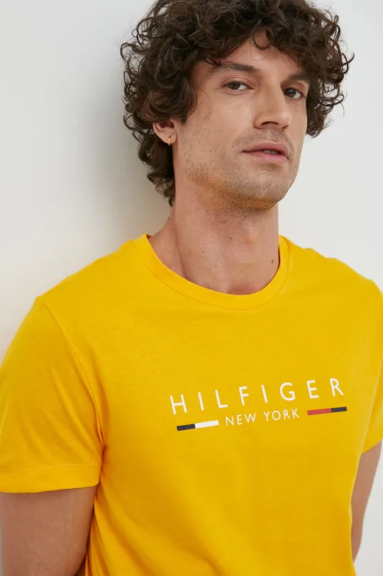 bursztynowy Tommy Hilfiger t-shirt bawełniany