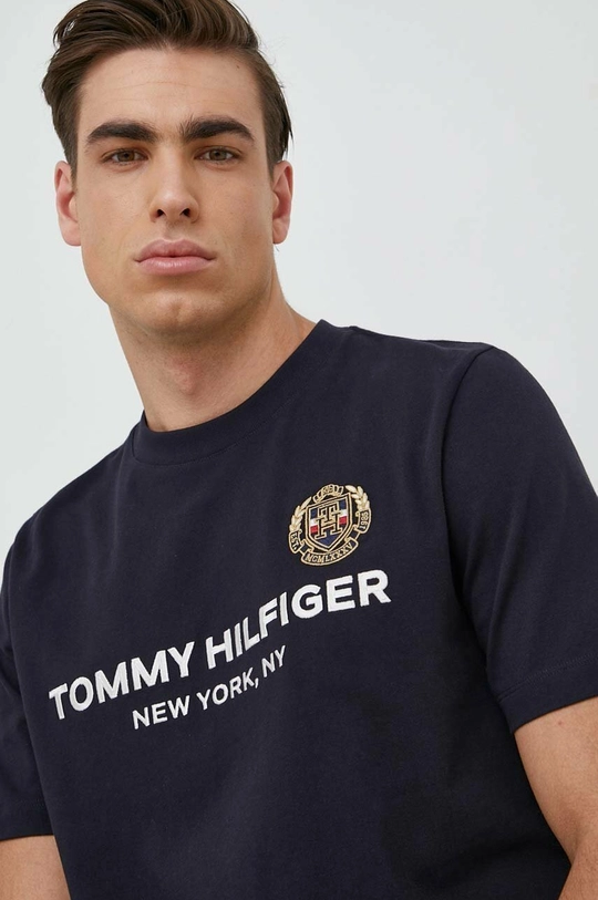 tmavomodrá Bavlnené tričko Tommy Hilfiger