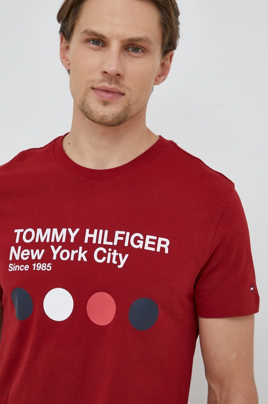 κόκκινο Βαμβακερό μπλουζάκι Tommy Hilfiger