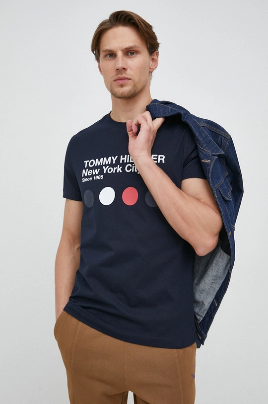 tmavomodrá Bavlnené tričko Tommy Hilfiger Pánsky