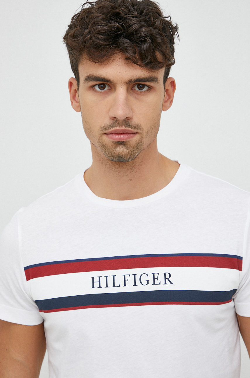Tommy Hilfiger tshirt bawełniany kolor biały z nadrukiem