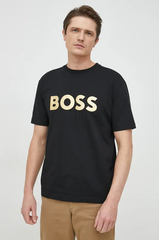 μαύρο Βαμβακερό μπλουζάκι BOSS BOSS GREEN