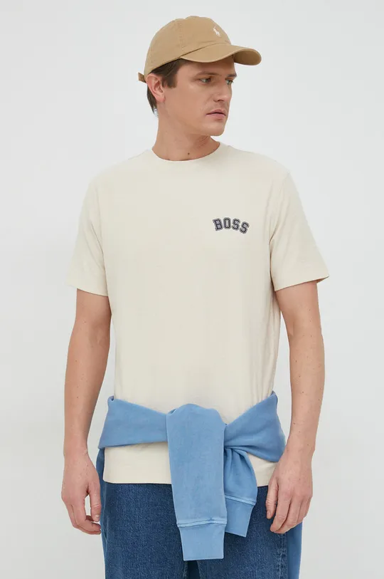 Βαμβακερό μπλουζάκι BOSS BOSS ORANGE μπεζ
