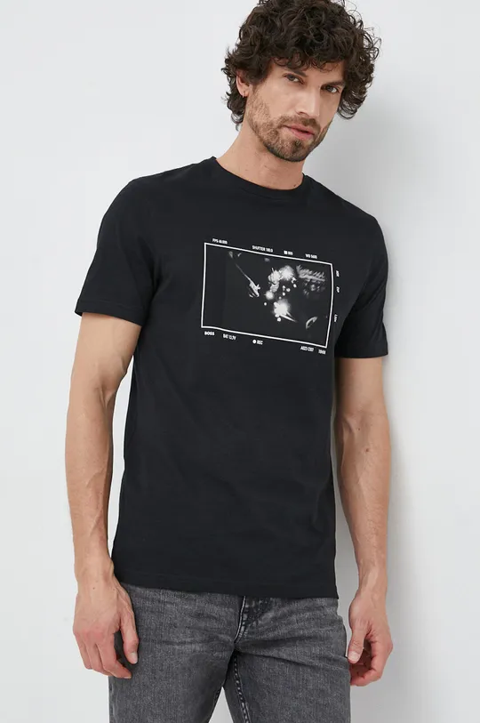 μαύρο Βαμβακερό μπλουζάκι BOSS BOSS ORANGE Ανδρικά