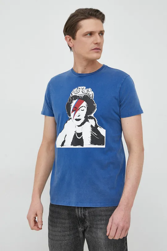 niebieski Guess t-shirt bawełniany x Banksy