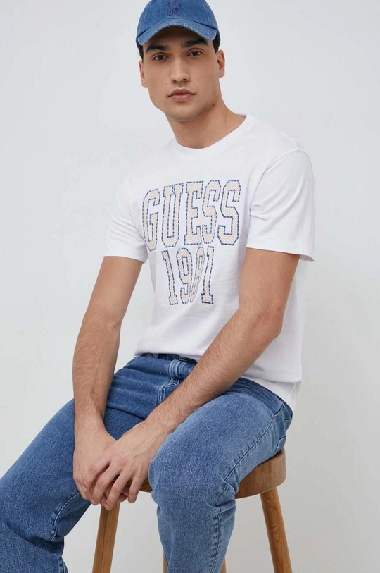 biały Guess t-shirt bawełniany Męski