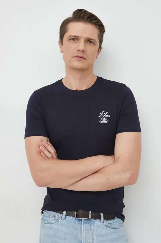 mornarsko modra Bombažna kratka majica Guess Moški