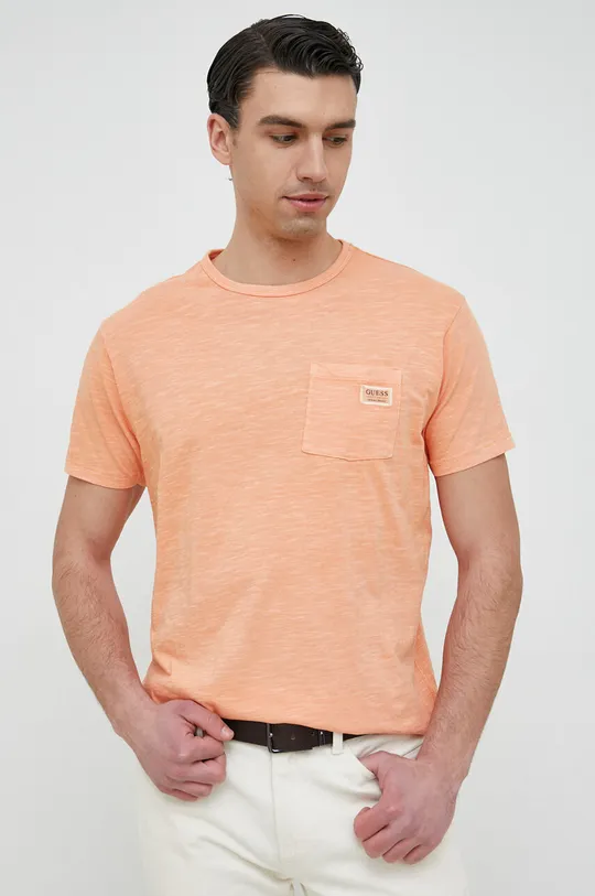πορτοκαλί Βαμβακερό μπλουζάκι Guess Ανδρικά