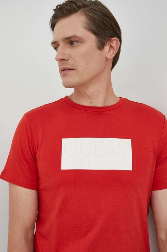 czerwony Guess t-shirt bawełniany