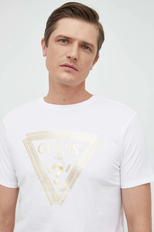 biały Guess t-shirt bawełniany Męski