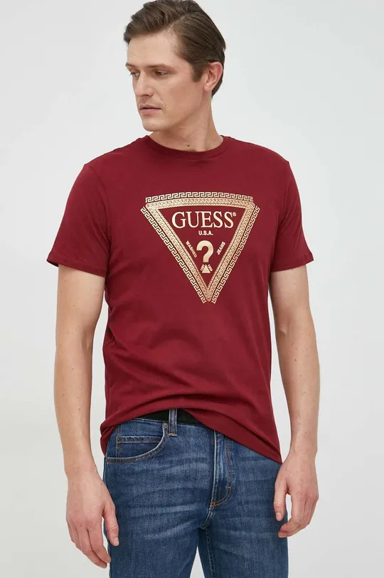 κόκκινο Βαμβακερό μπλουζάκι Guess Ανδρικά